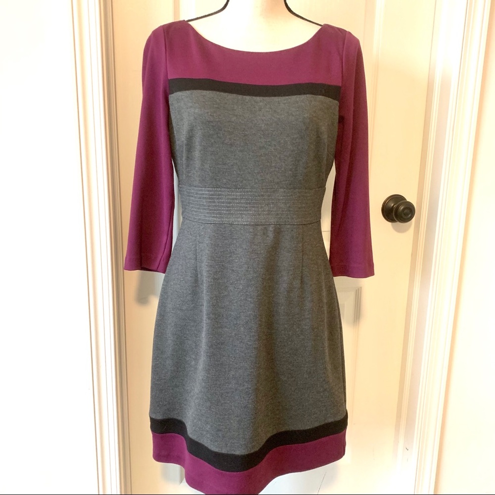 WHBM Gray/Burgundy Long Sleeved A-Line Dress—SZ. 6